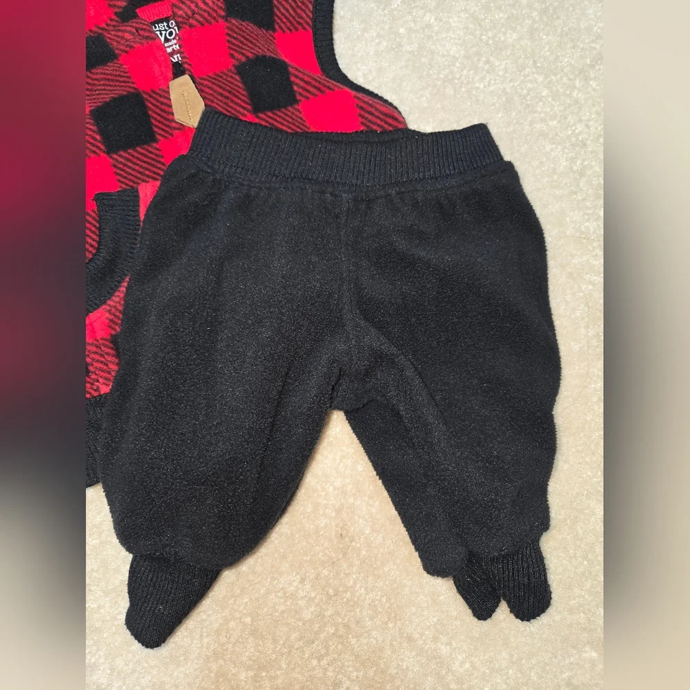 Carter's Just One You NB  Plaid Fleece Hooded Vest with Black Pants